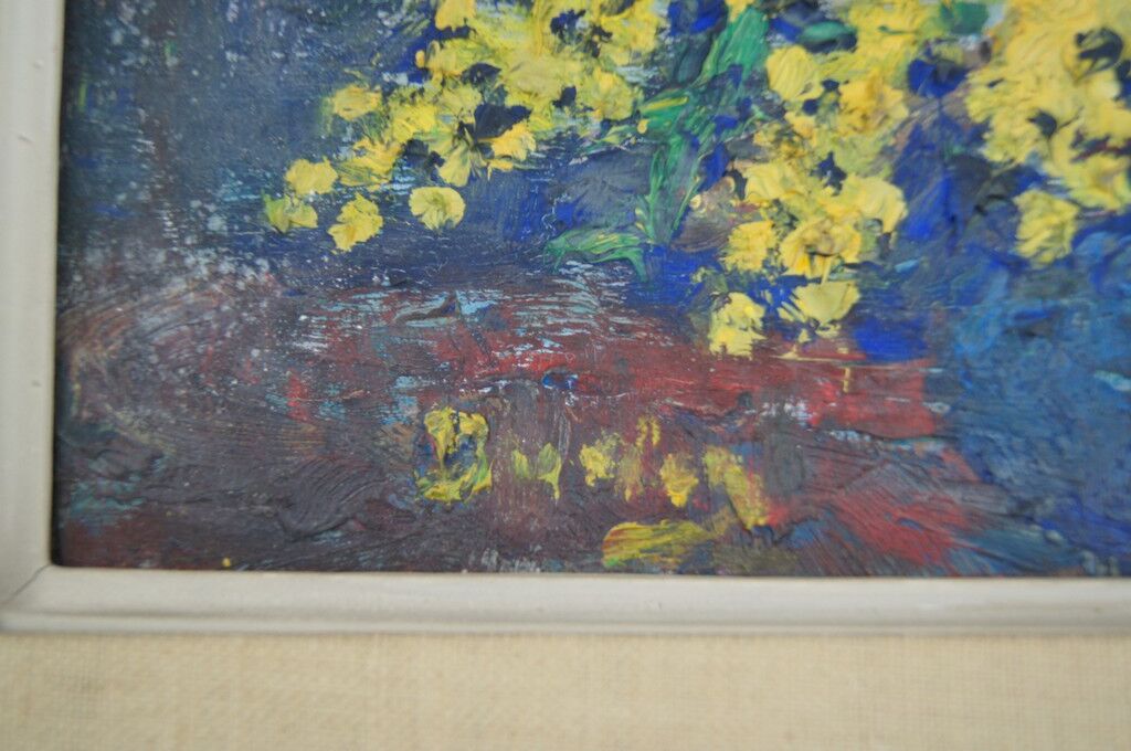 Julien Duriez 1900-1993 Mimosas bouquet Oil on signed and dated panel, vintage frame