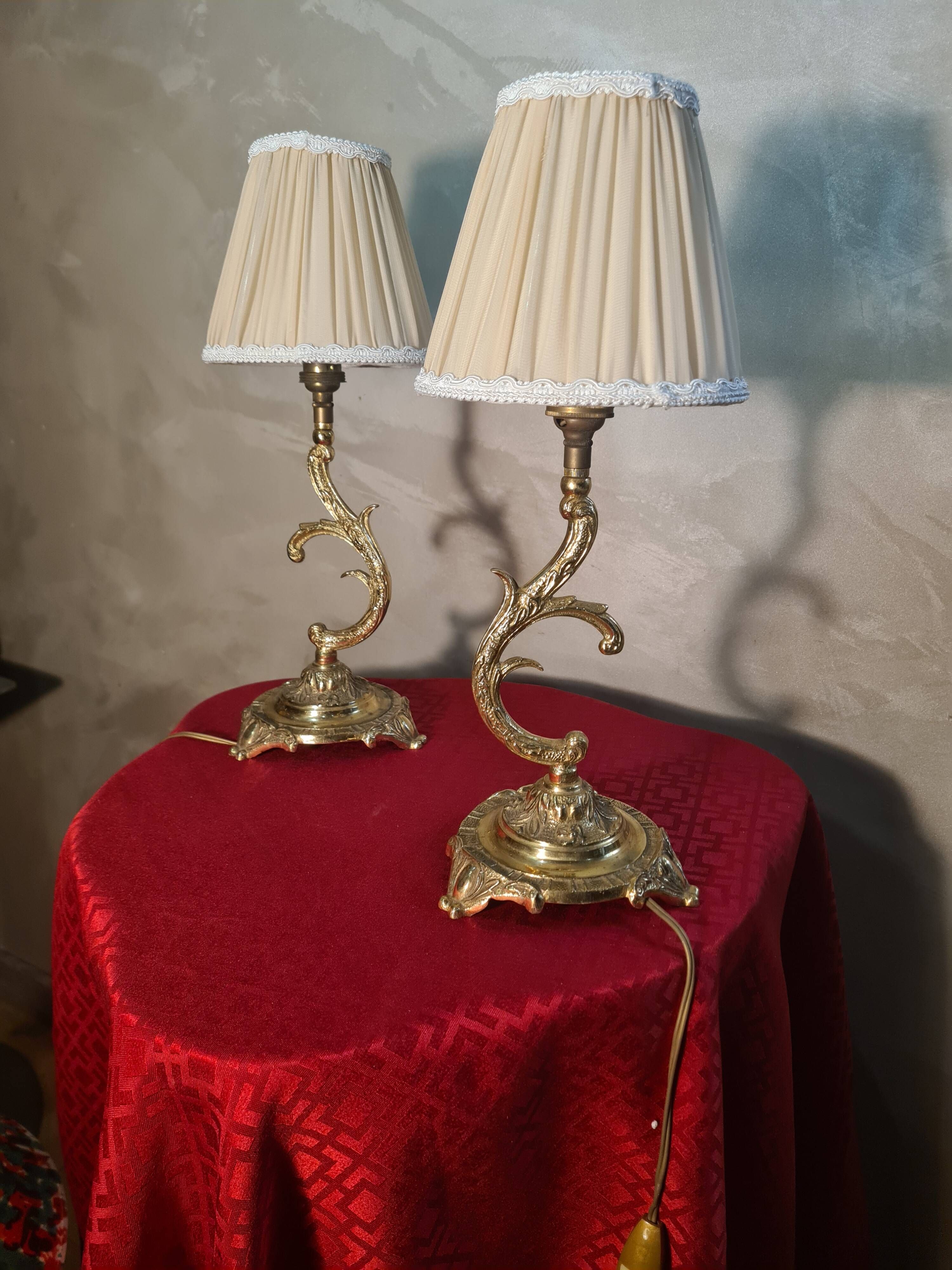 pair of chiselled bronze lamps, bedside, bedroom, new lampshade 38x15, electric ok