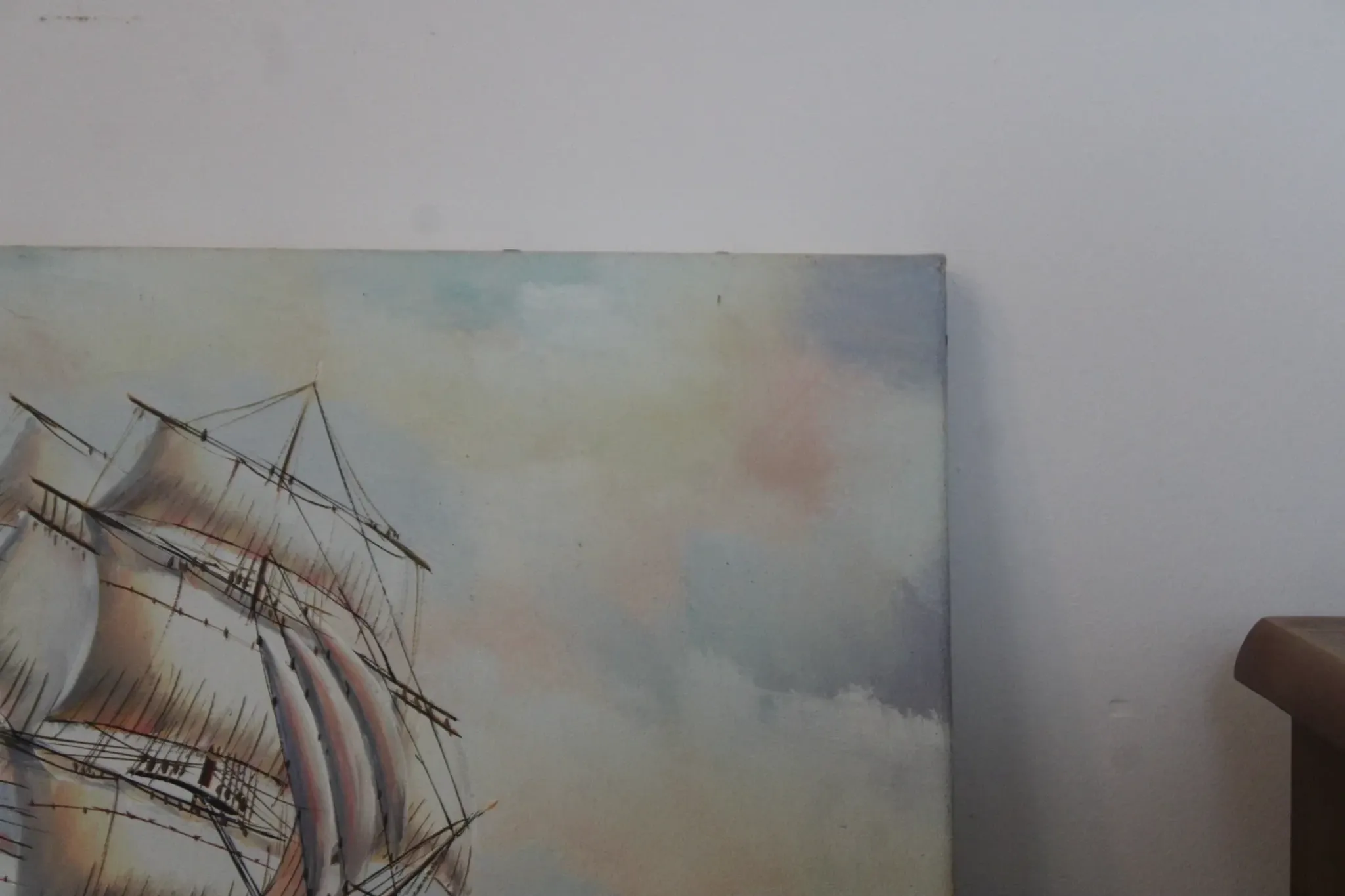 Marine painting on canvas – Large sailing ship at sea – 40 × 30 cm