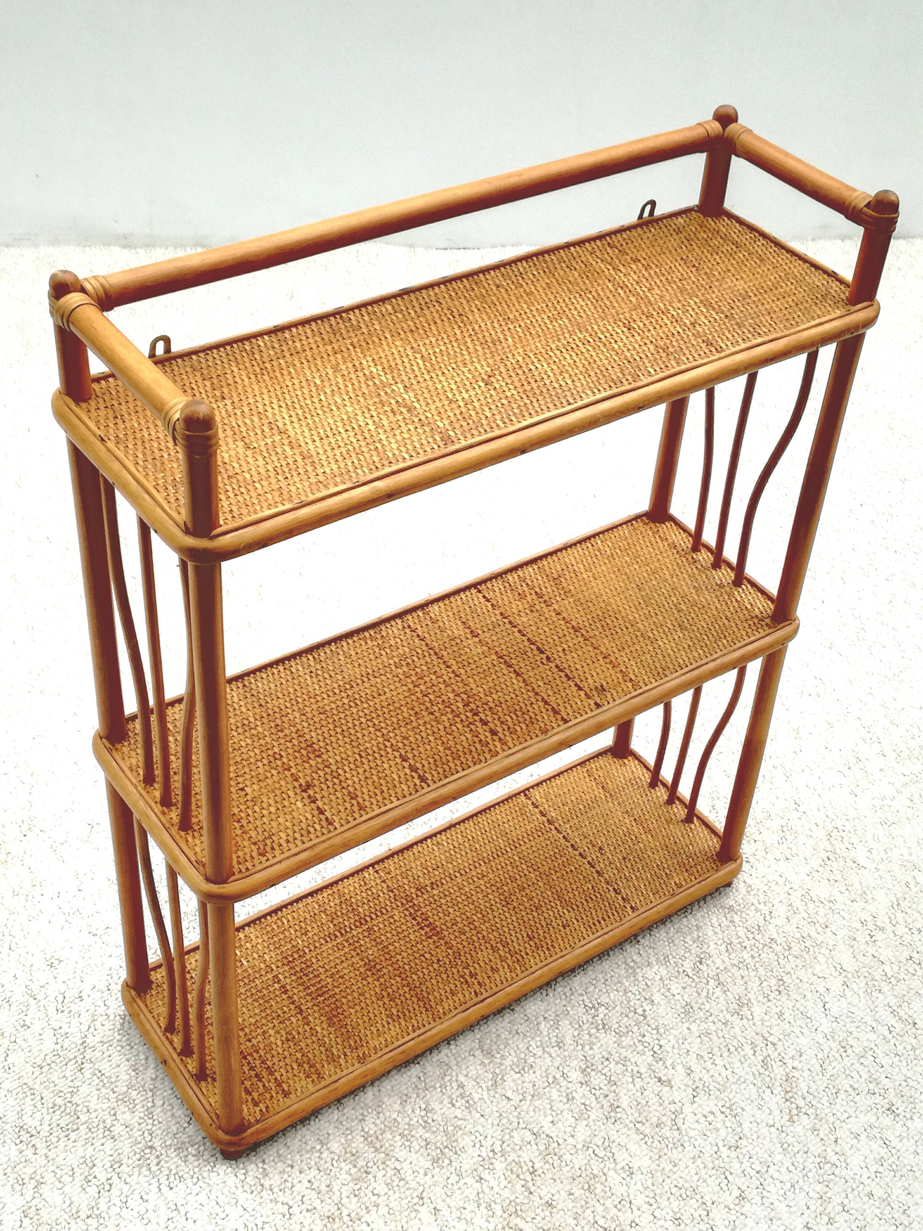 Vintage rattan wall shelf