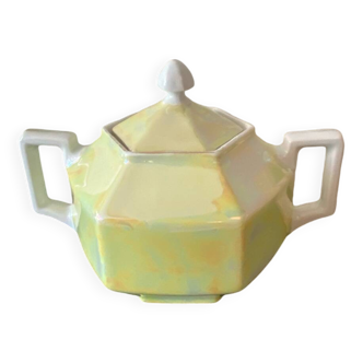 Vintage art deco sugar bowl iridescent yellow