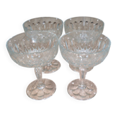 Lot 4 Crystal Vintage Champagne Coupes Diamond Cut Retro Service