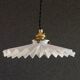 Old pendant light in white pleated glass - delivered with new brass socket and new cable