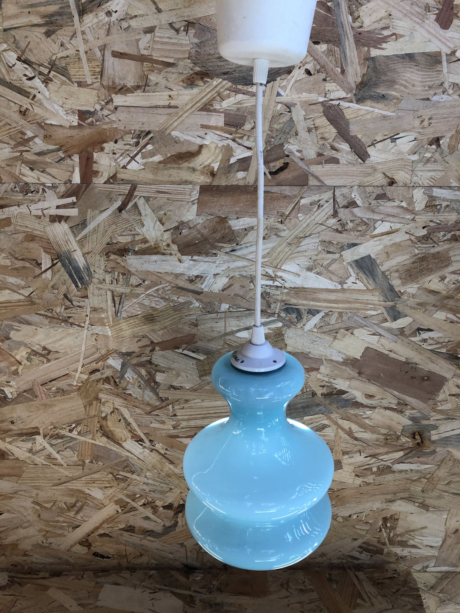 Old Suspension Opaline Blue + Thread White Decoration 70s Vintage