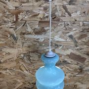 Old Suspension Opaline Blue + Thread White Decoration 70s Vintage