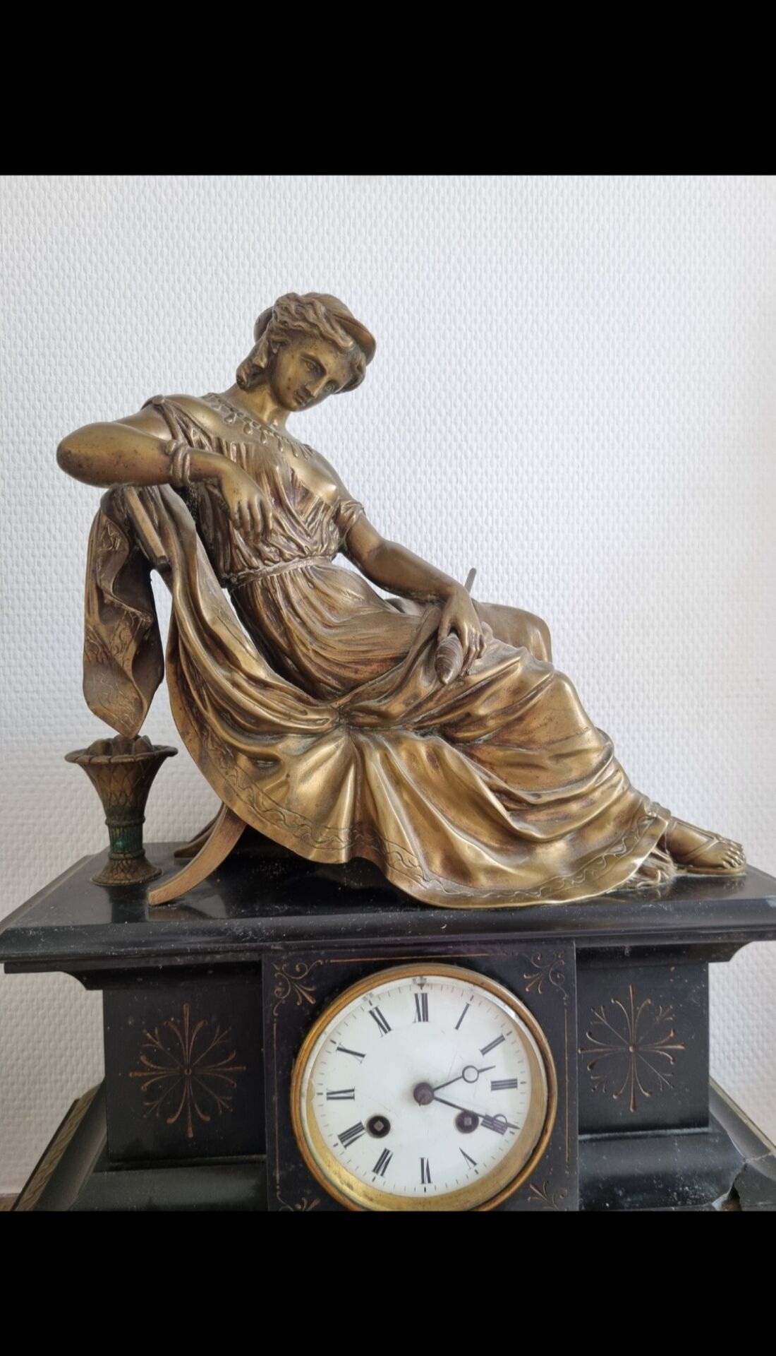Antique bronze clock signed fireplace