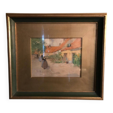 Watercolor drawing "village scene" by Henri Cassiers