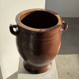 Very large glazed brown terracotta pot with two handles H41 D30
