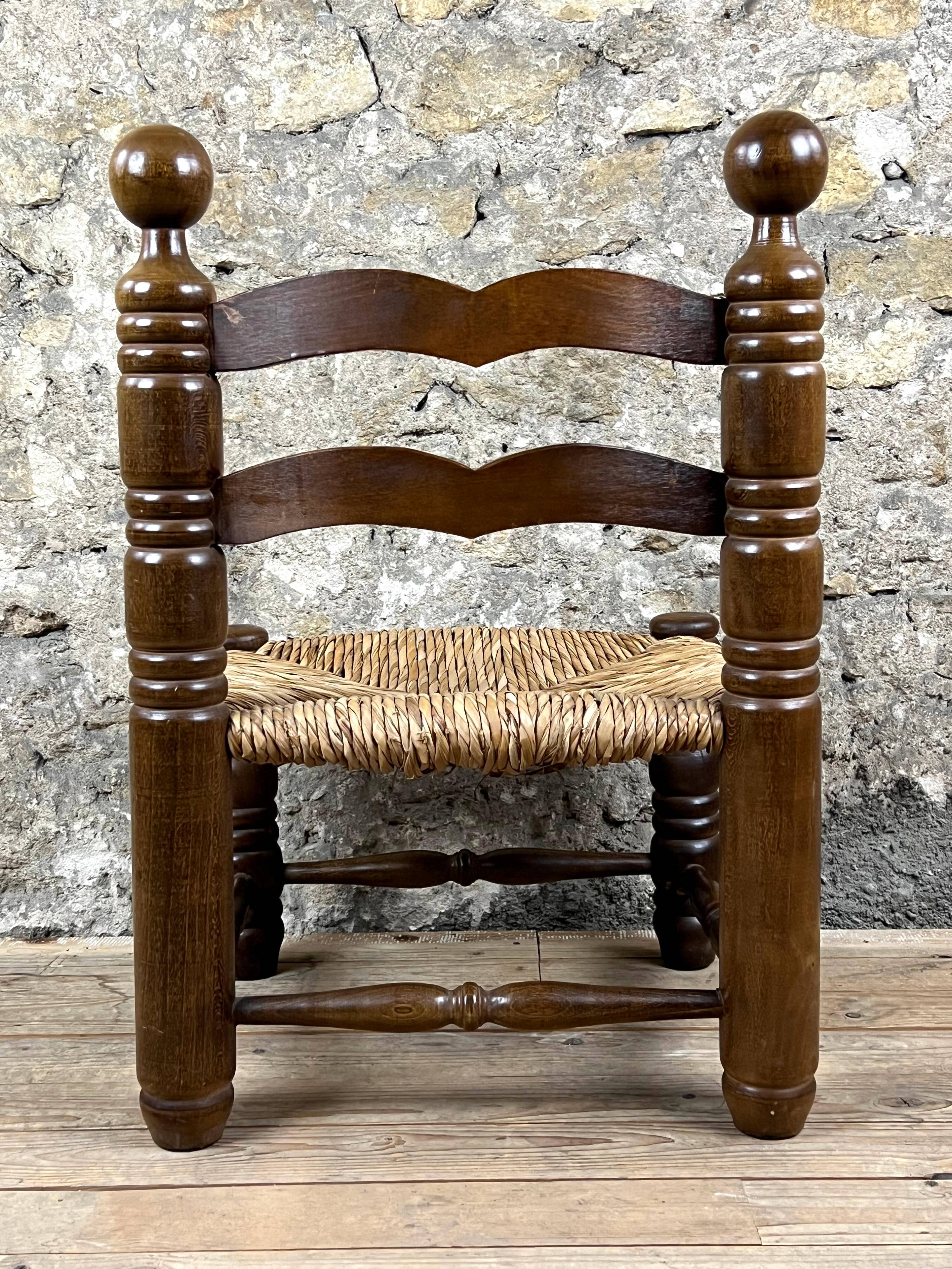 Wood & straw fireplace chair mountain chalet country cottage no dudouyt 60's