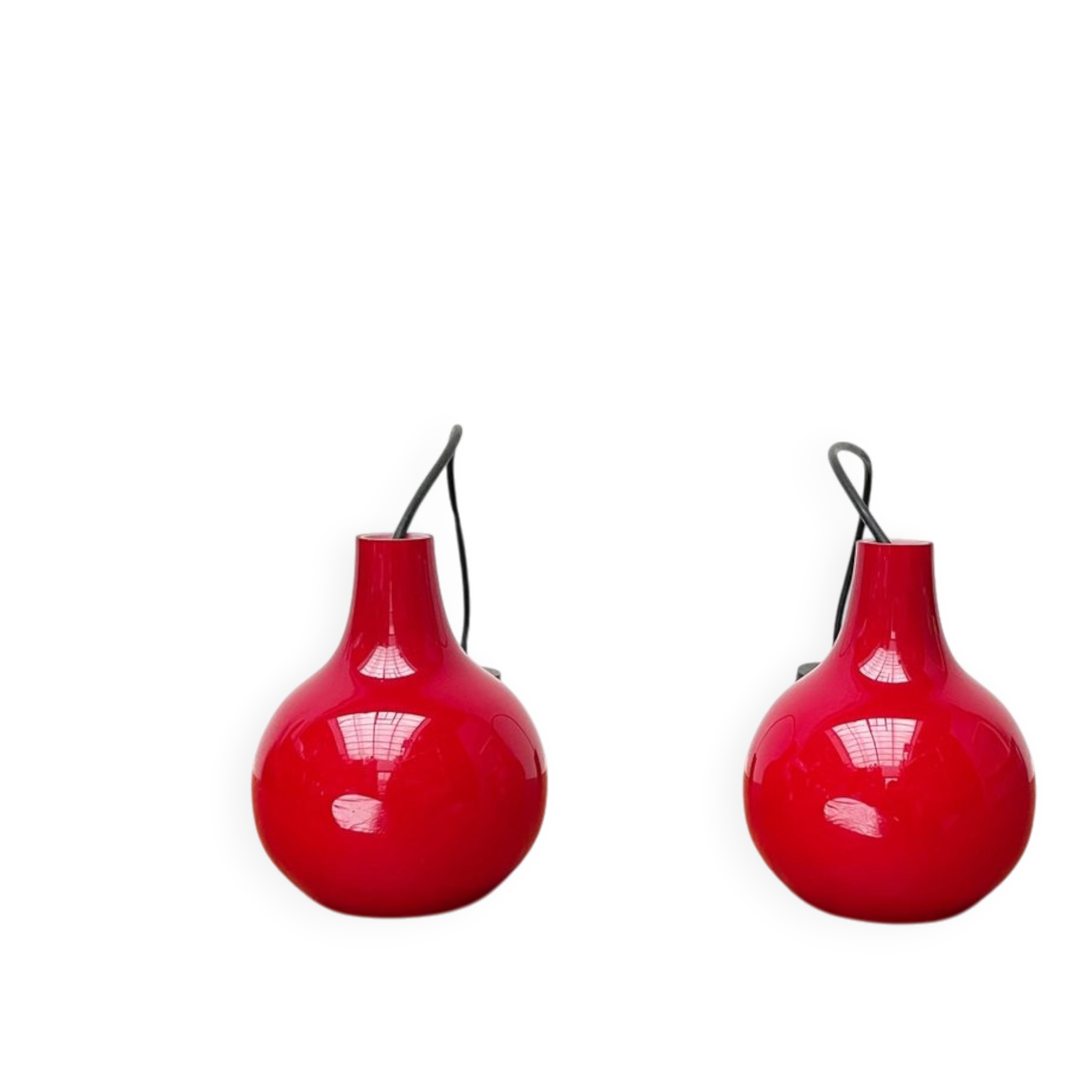 Lampes suspendues en verre rouge allemandes du milieu du siècle par Peill & Putzler, années 1960, lot de 2