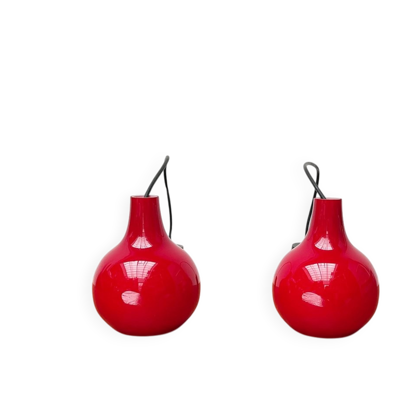 Lampes suspendues en verre rouge allemandes du milieu du siècle par Peill & Putzler, années 1960, lot de 2