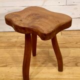 Brutalist tripod stools in solid elm, France 1960