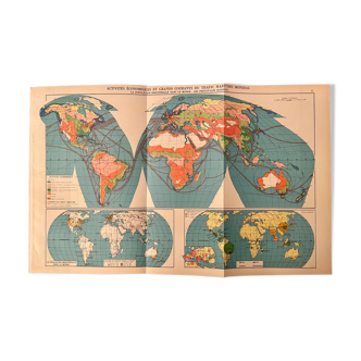 Old lithograph world map of 1951 (large format)