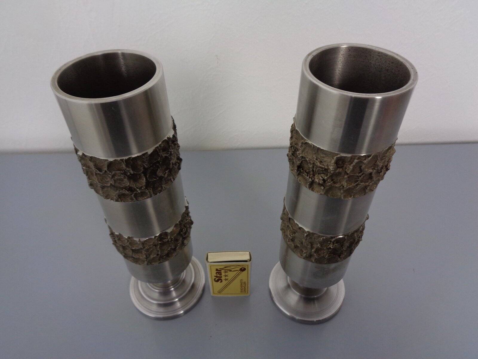 Brutalist German vases in stainless steel, 1960s, set of 2