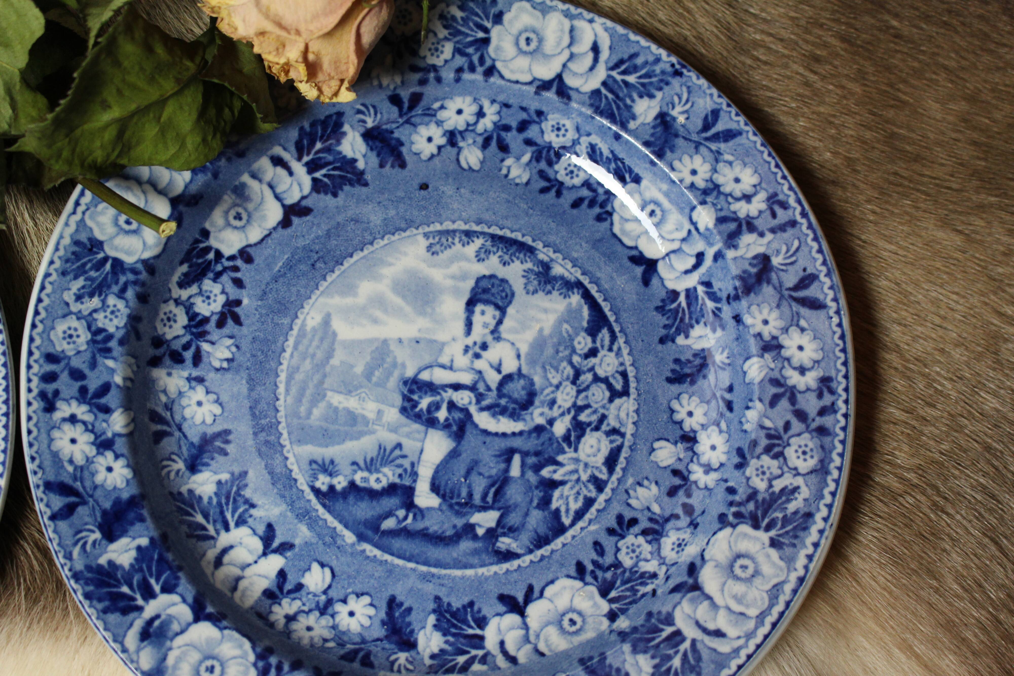 Set of 4 cobalt blue English dessert plates