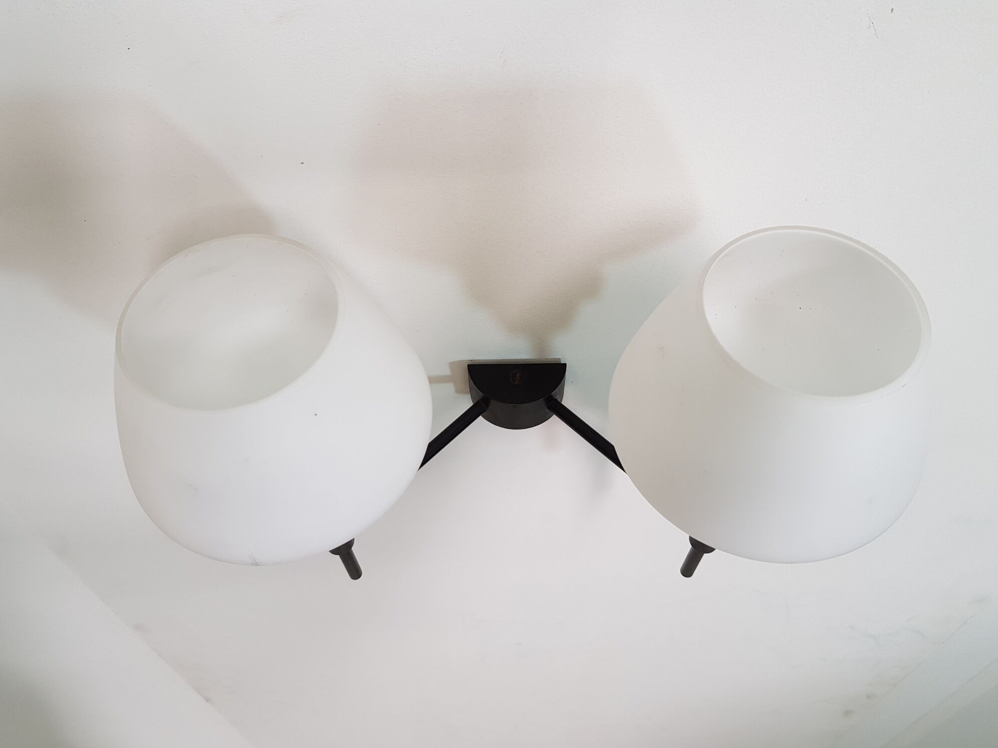 Wall light double Lunel brass metal and the 1950s opaline