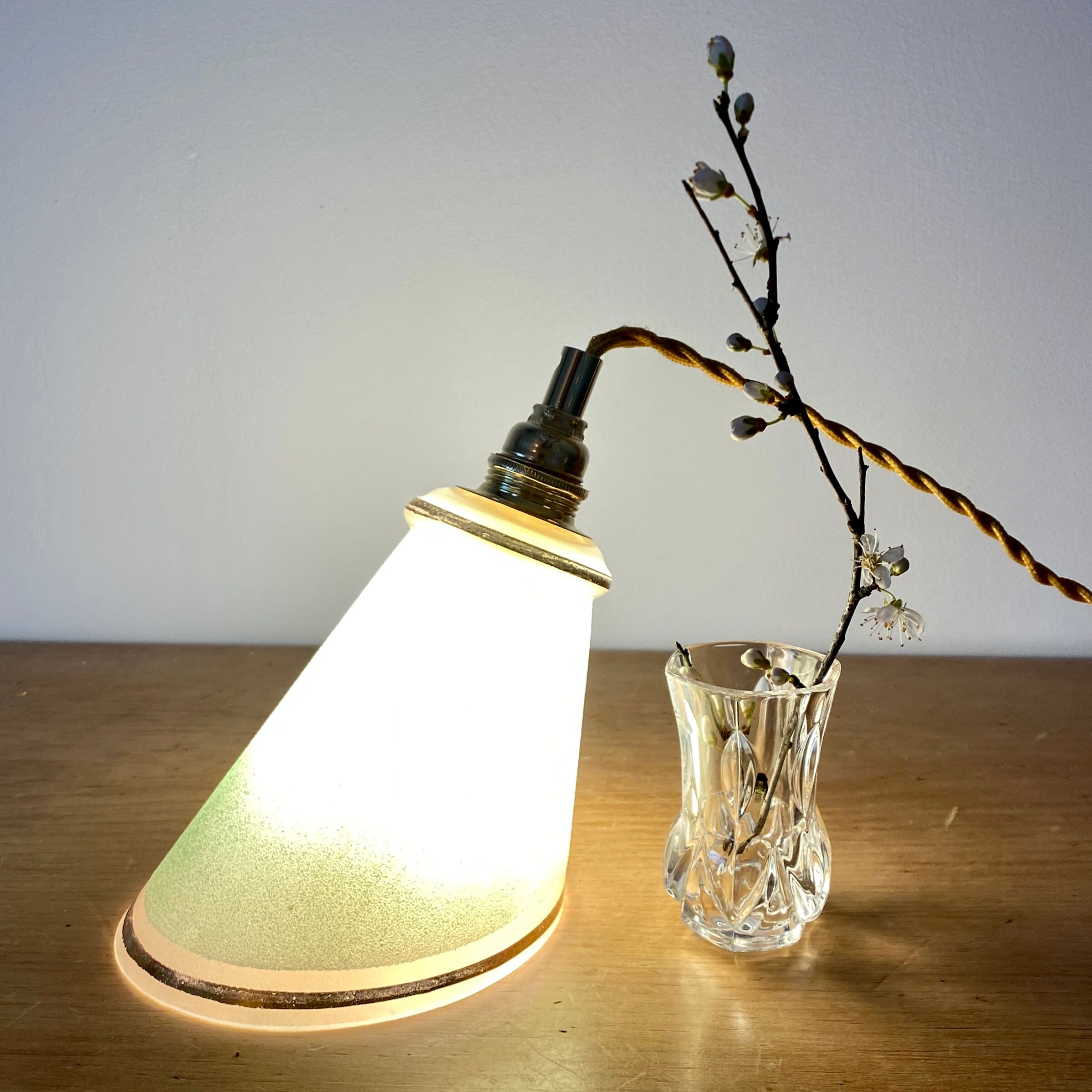 Vintage tulip walkman in green sandblasted glass