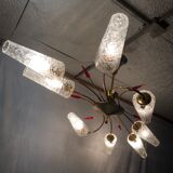 Lustre 8 feux laiton et verre soufflé années 60