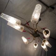 Lustre 8 brass lights and blown glass - 60s