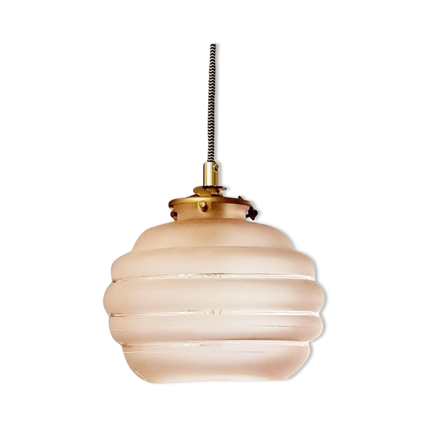 Vintage ceiling lamp or stroller with pink glass globe