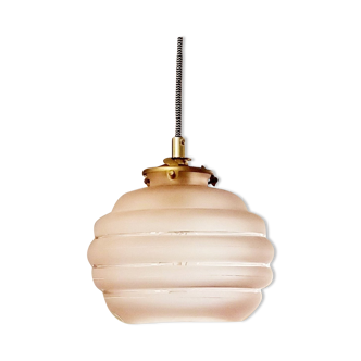 Vintage ceiling lamp or stroller with pink glass globe