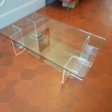 Large glass and plexi table 70s