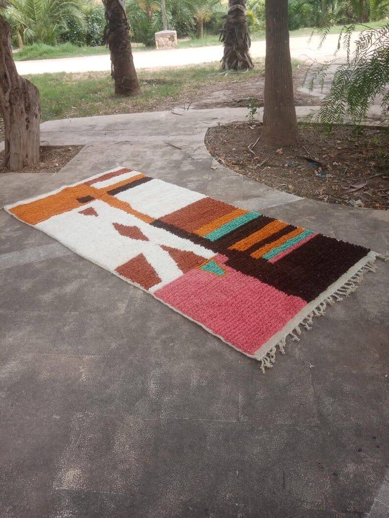Handmade traditional natural wool rug size 140 x 260 cm