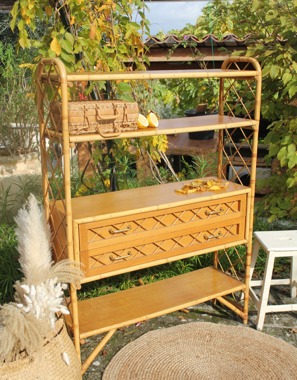 Vintage rattan bookcase
