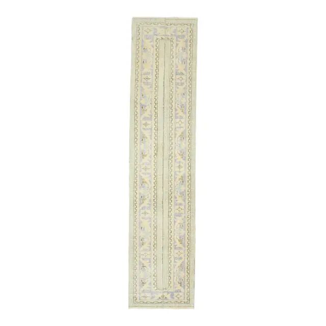 Vintage Turkish Oushak Handmade Wool Cotton Beige Runner Rug 71x315