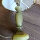 Vintage retro lamp with green marble base, floral shade.