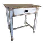 Table vintage wood in raw wood and white industrial chalk
