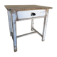 Table vintage wood in raw wood and white industrial chalk