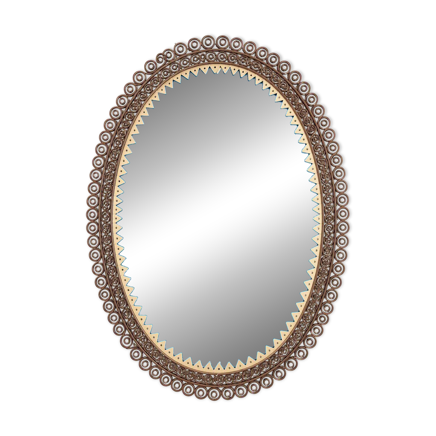 Engraved mirror surrounded by metal