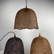Beehive webbing rattan wicker pendant hanging lamp, 1930s