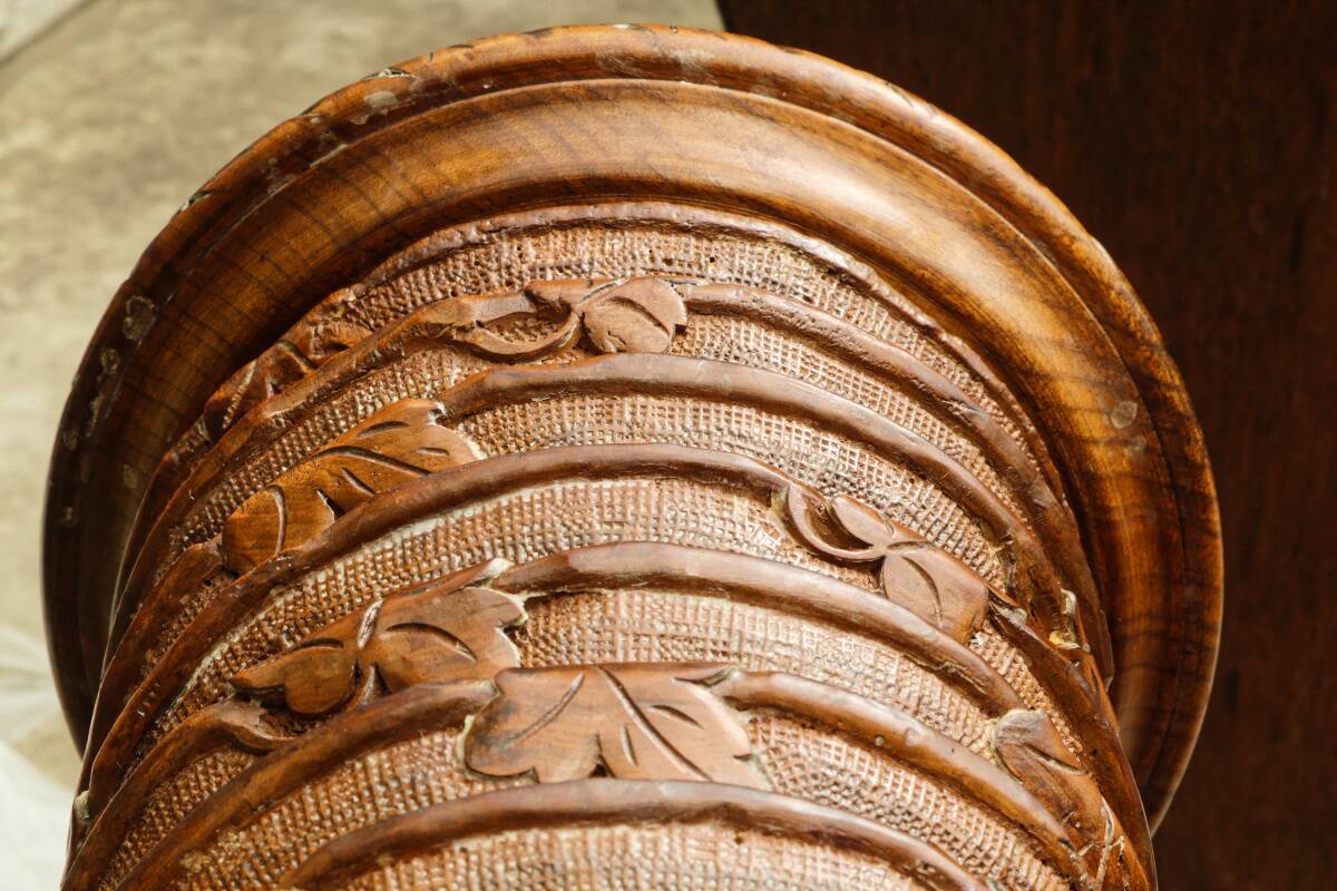 Column, carved walnut press screw, 19th century