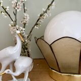 Globe table lamp with vintage opaline and mother-of-pearl shade