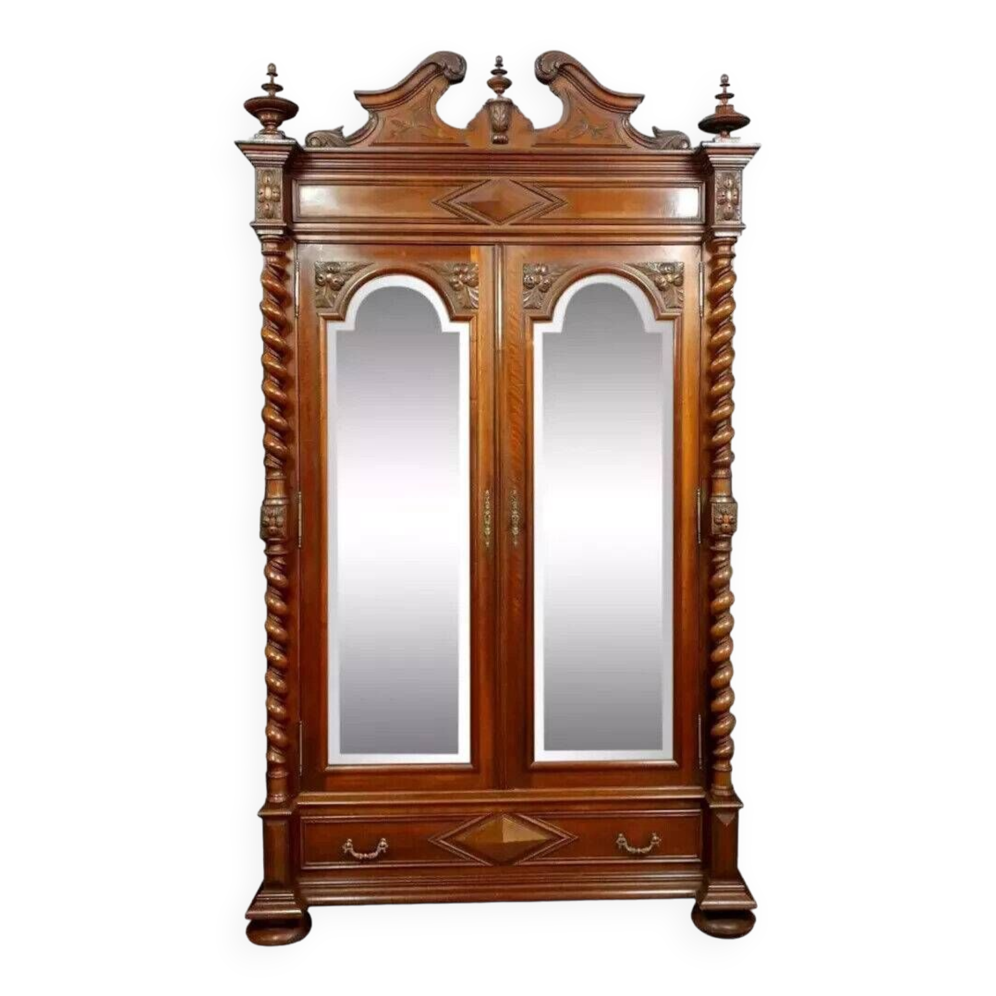 Armoire bibliothèque Renaissance de pavillon de chasse en noyer massif