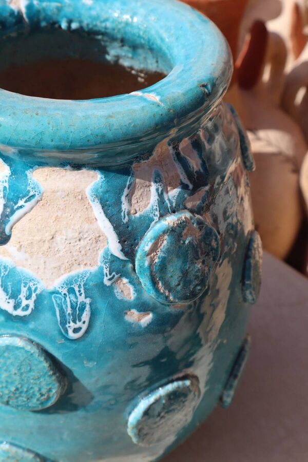 Vase / Cache Pot en Tamegroute bleu Turquoise Émaillé wabi-Sabi