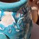 Vase / Planter in Tamegroute Turquoise Blue Enameled Wabi-Sabi