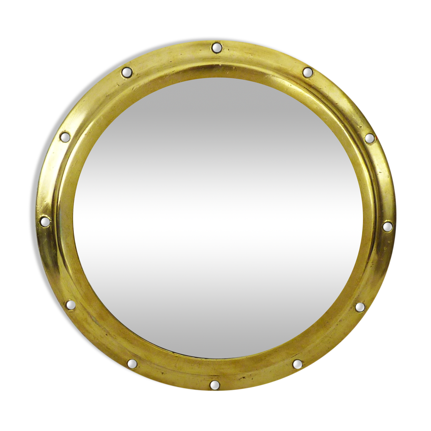Ancien miroir sabord hublot de bateau en laiton massif, 34,5cm