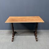 Table de bistrot ancienne française avec plateau en bois d'orme clair