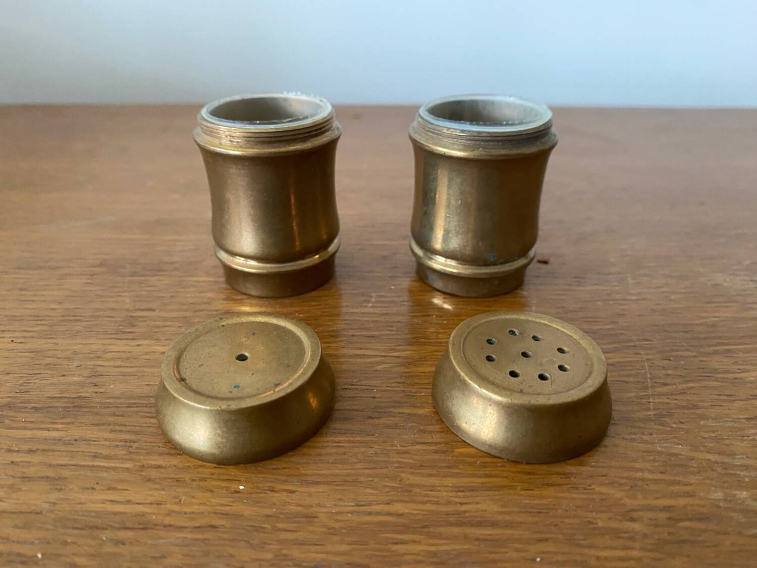 Antique Vintage Brass Salt Pepper Shaker Set