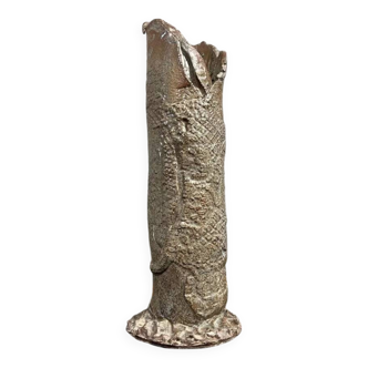 Free-form raku roller vase on heel, dated and signed