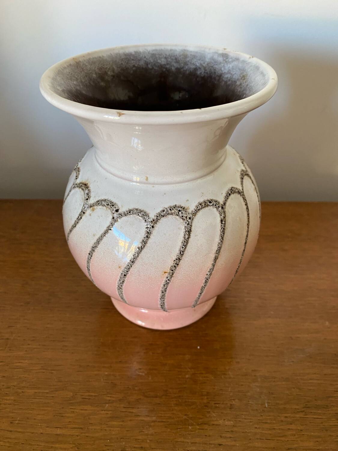 Antique strehla vase pink & white ceramic west germany vintage