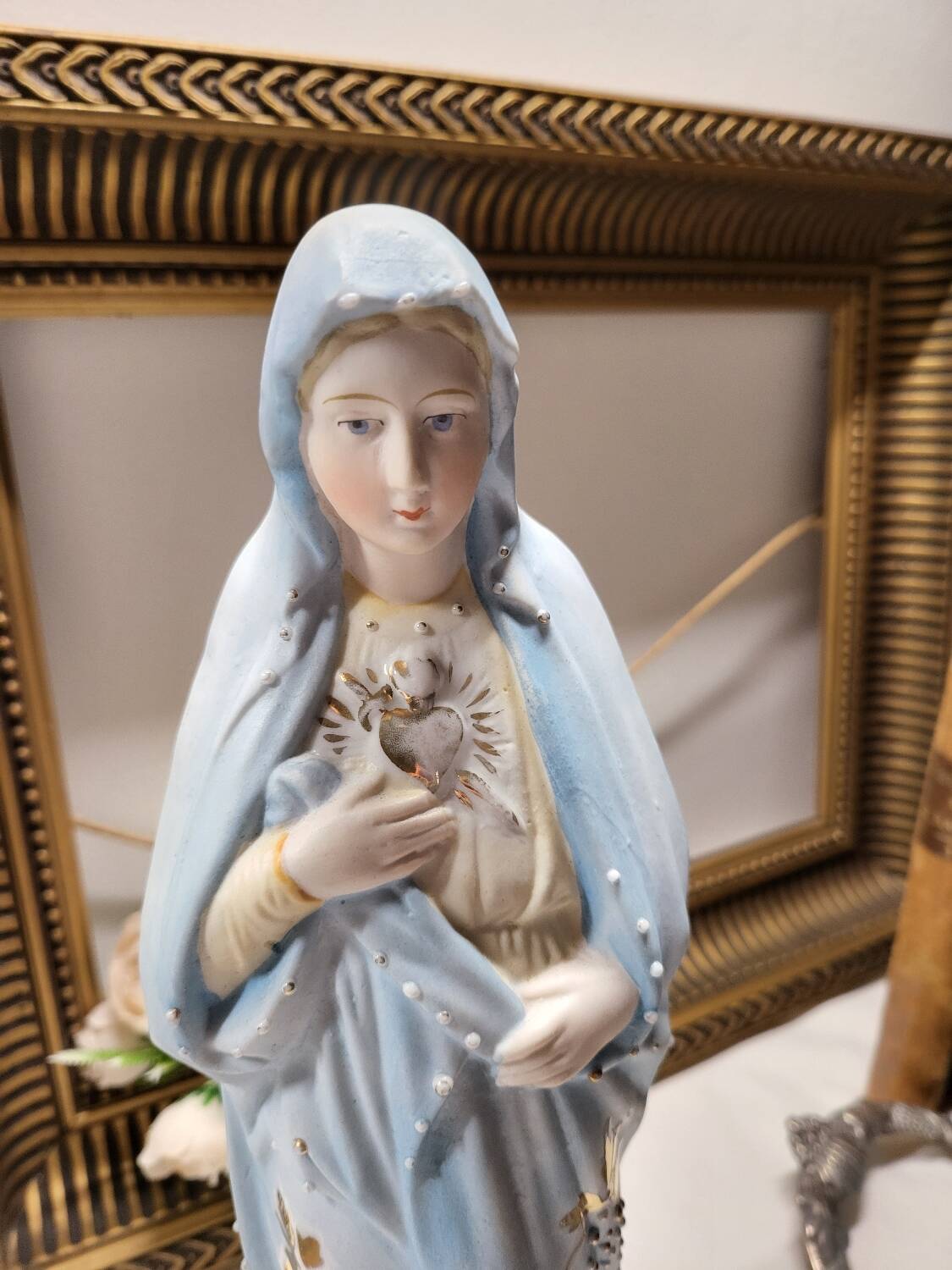 Antique Religious Biscuit Statuette Virgin Mary Sacred Heart
