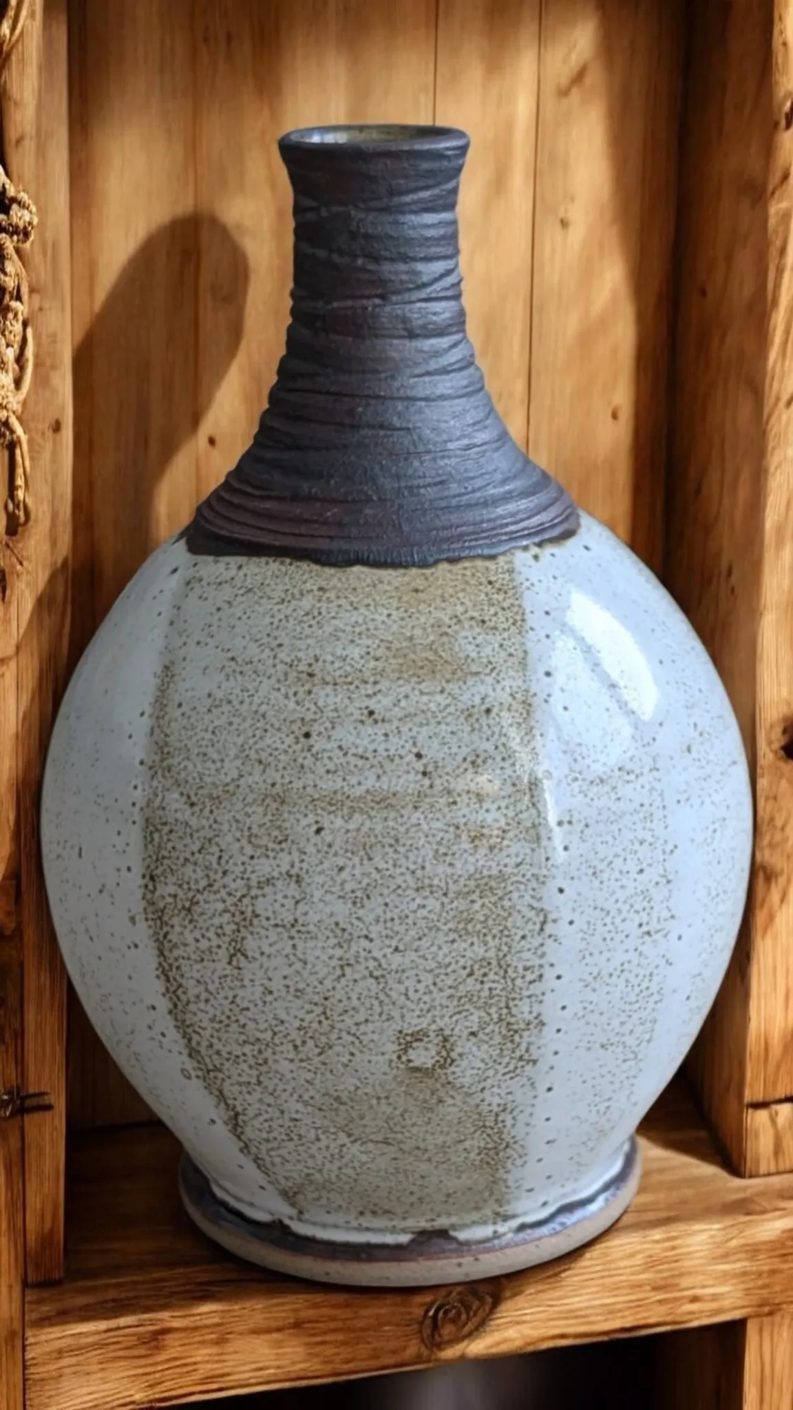 Magnificent Contemporary Cream Stoneware Round Vase – Signed Pierre Bernie