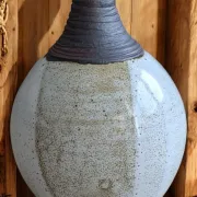 Magnificent Contemporary Cream Stoneware Round Vase – Signed Pierre Bernie