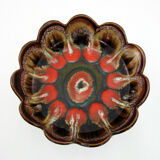 Brown and red ceramic fruit bowl Vallauris France, vintage 70s