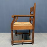 Set of two Dutch oak armchairs with rush seats