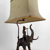Sculptural lamp in bronze with double patina representing Indra on Airavata